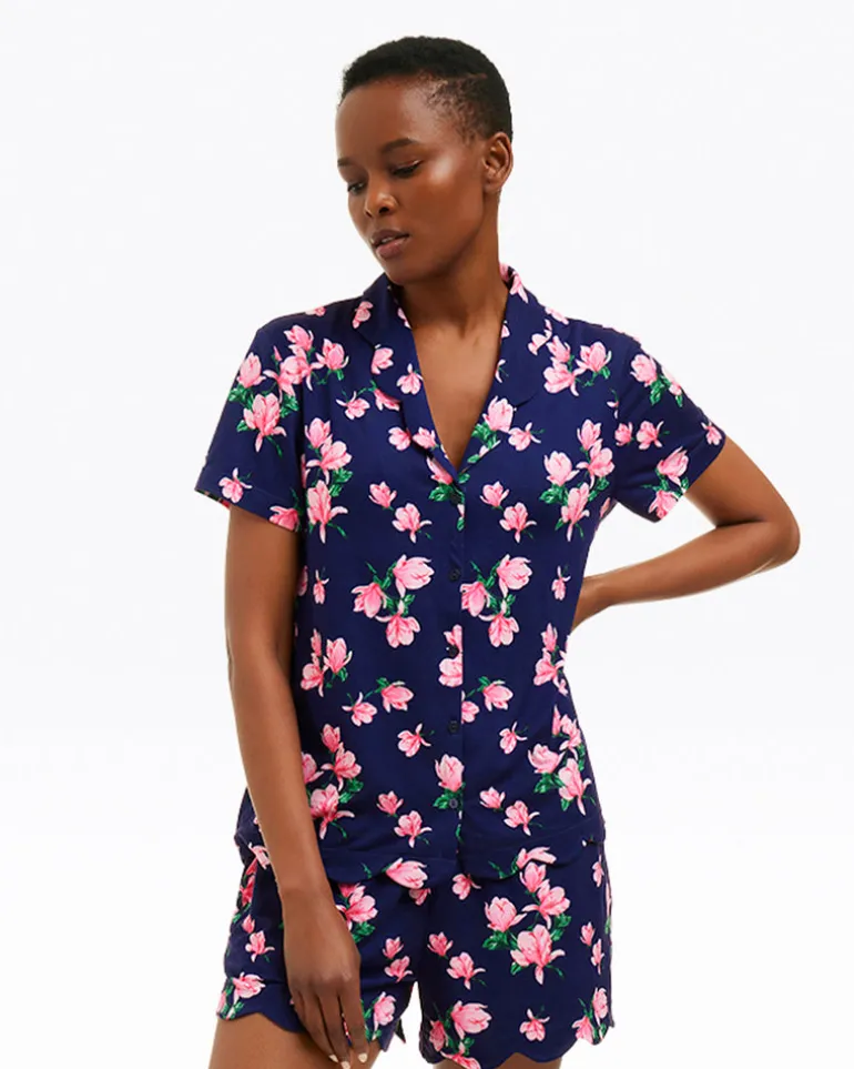 Scallop Sara Pajama Set in Magnolia Buds