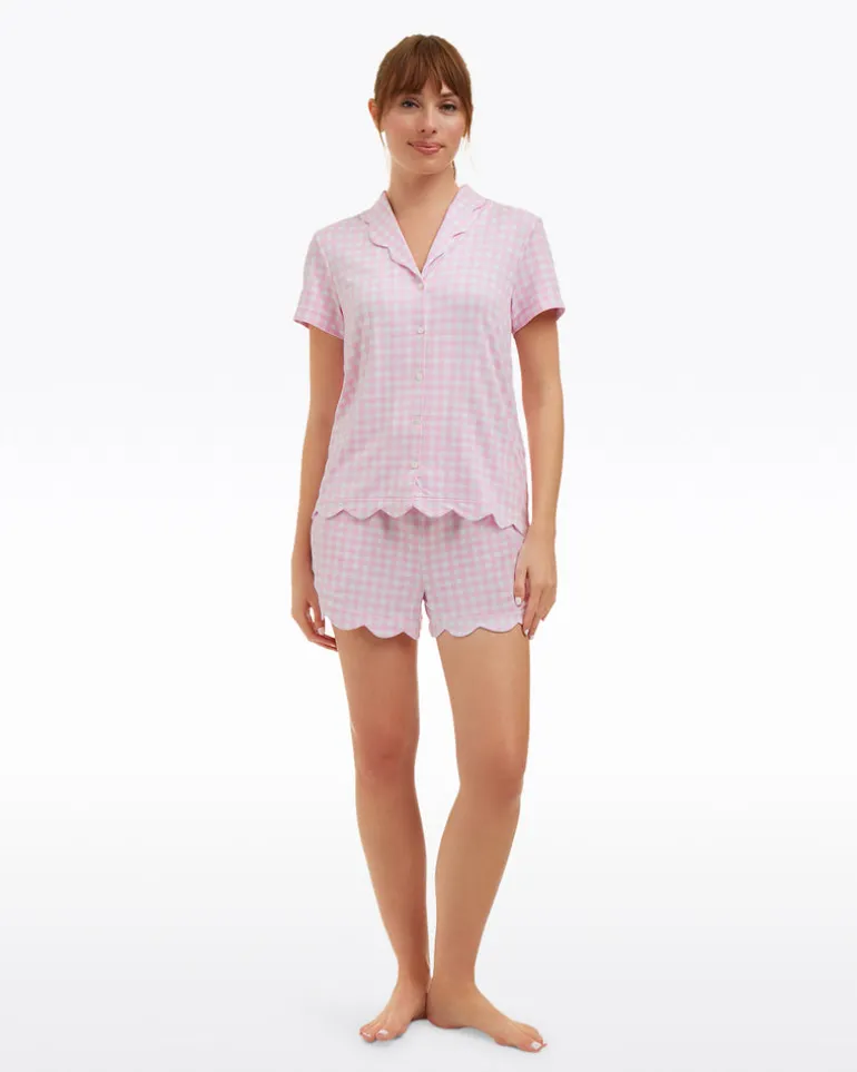 Scallop Sara Pajama Set in Pink Gingham