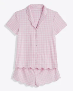 Scallop Sara Pajama Set in Pink Gingham