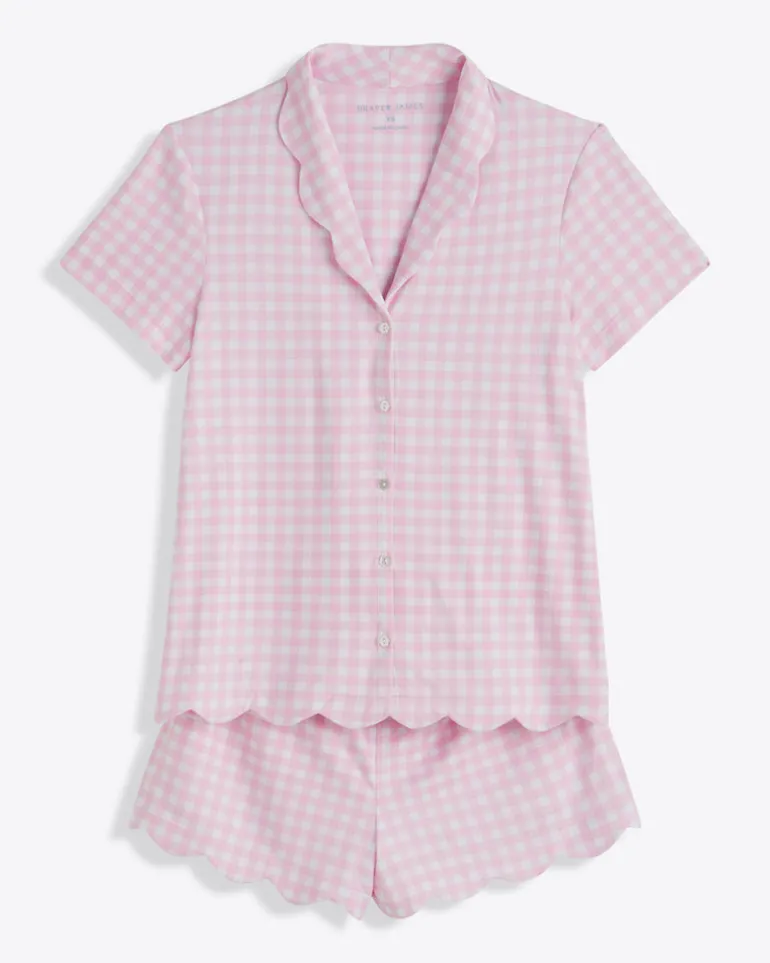 Scallop Sara Pajama Set in Pink Gingham