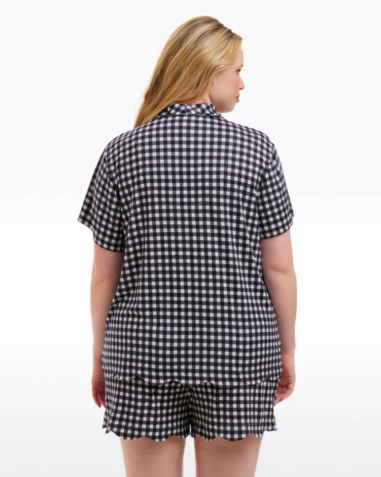 Scallop Sara Pajama Set in Navy Gingham