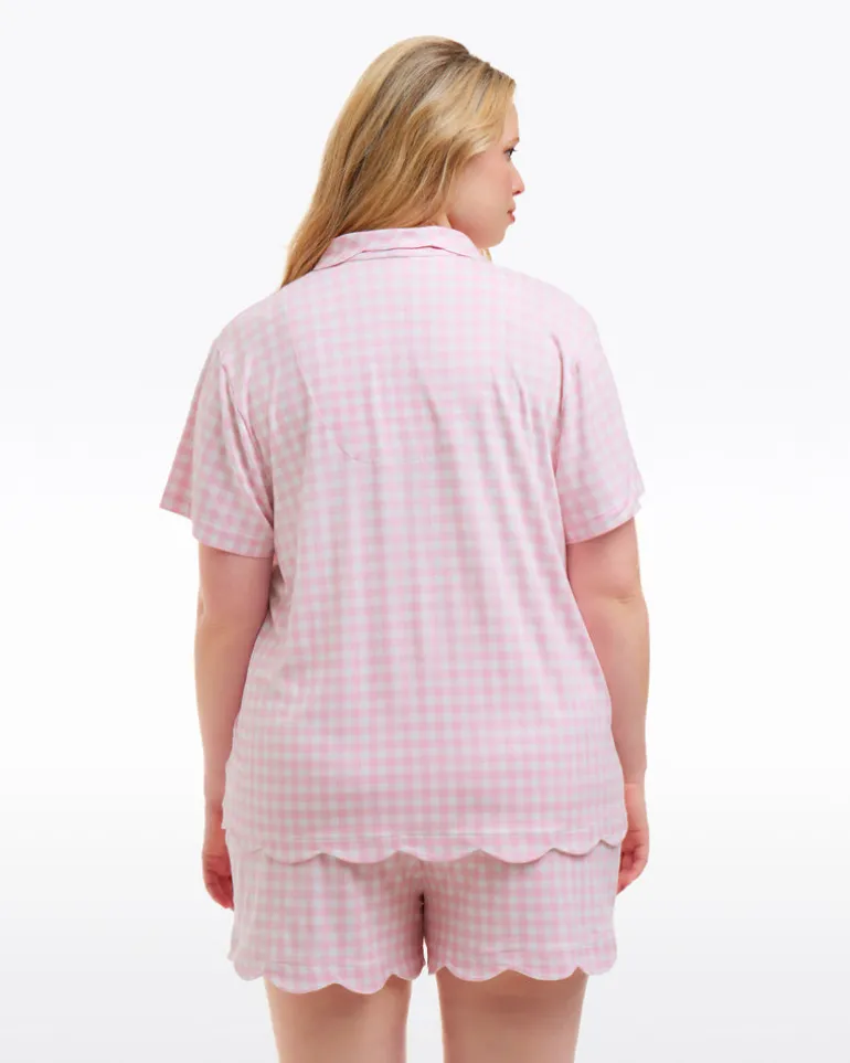 Scallop Sara Pajama Set in Pink Gingham