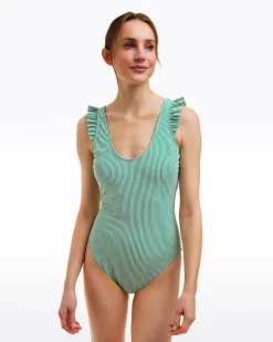 Seersucker Ruffle Tank One Piece