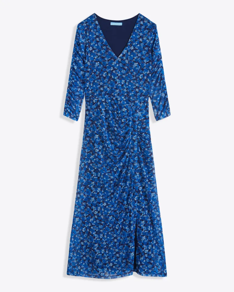 Selena V-Neck Midi Dress in Blue Scattered Ditsy