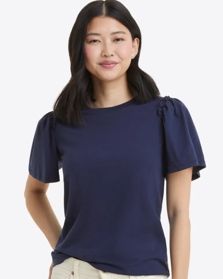 Short Sleeve Easy Knit Top in Navy