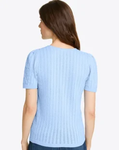 Short Sleeve Sweater in Blue Pointelle