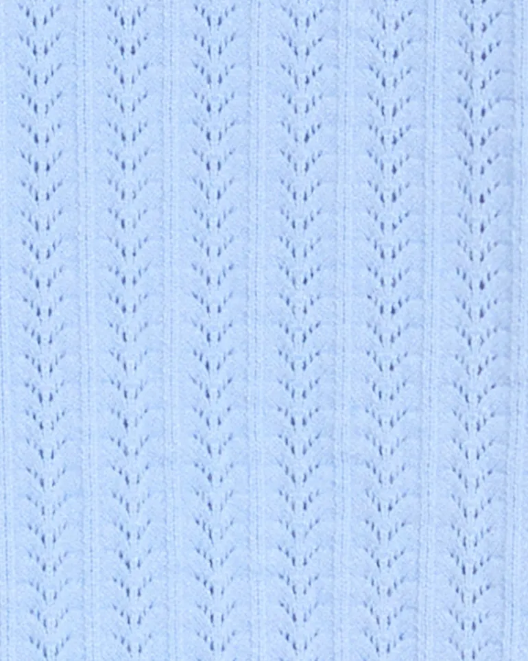 Short Sleeve Sweater in Blue Pointelle