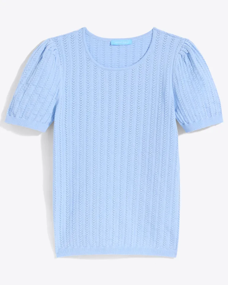 Short Sleeve Sweater in Blue Pointelle