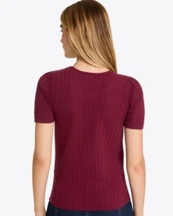Short Sleeve Sweater in Red Pointelle