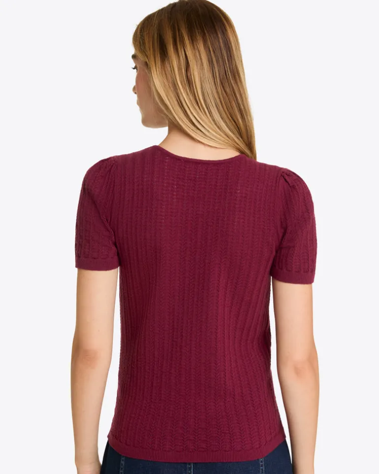 Short Sleeve Sweater in Red Pointelle