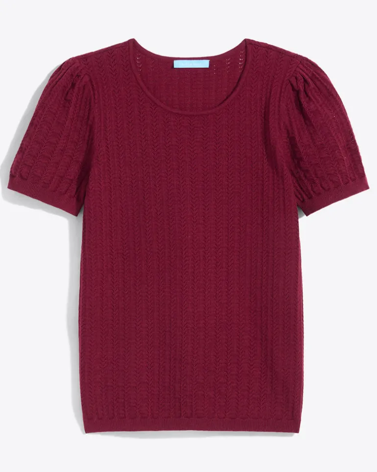Short Sleeve Sweater in Red Pointelle