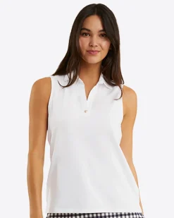 Sleeveless Sport Polo in White