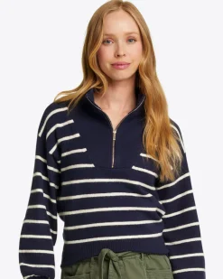 Striped Quarter Zip Sweater in Mariner Stripe