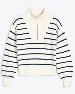 Striped Quarter Zip Sweater in Mariner Stripe