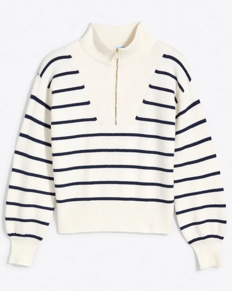 Striped Quarter Zip Sweater in Mariner Stripe