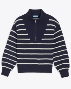 Striped Quarter Zip Sweater in Mariner Stripe