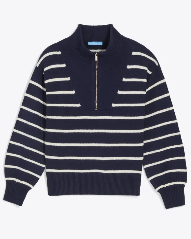 Striped Quarter Zip Sweater in Mariner Stripe