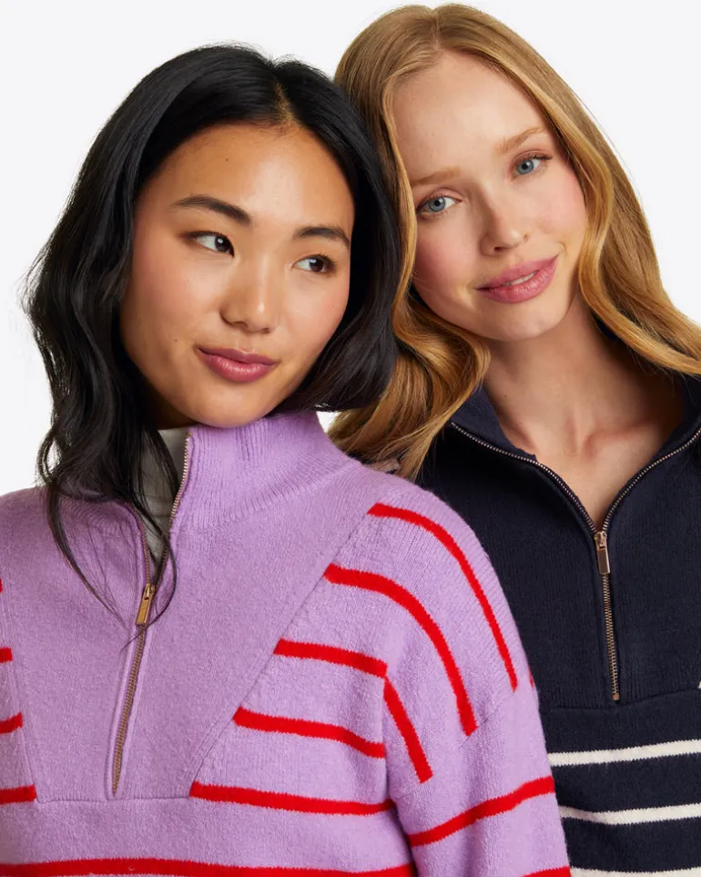 Striped Quarter Zip Sweater in Mariner Stripe