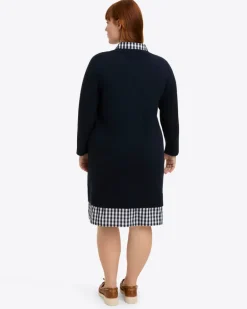 Wool and Cotton Combo Sweaterdress in Navy