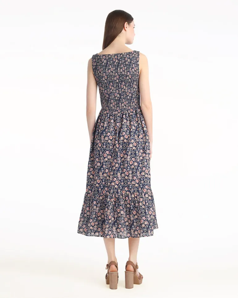 Wren Sleeveless Smocked Midi Dress in Twilight Vines